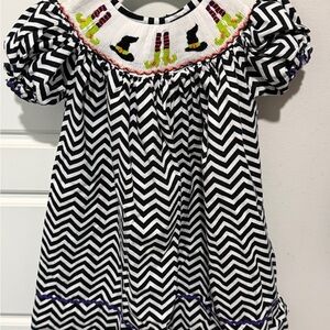 Black and White Chevron Dress with Witch Design